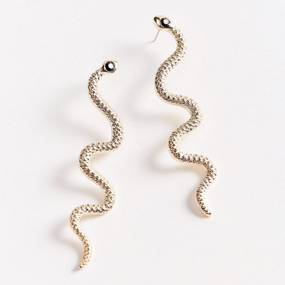 Gold Snake Chic Drop Earrings - Picture 4 of 7